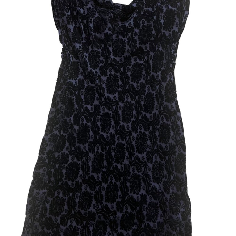 Vintage Velvet Burnout Slinky Cowl Maxi Gown Navy 4 Witchy Whimsygoth Vampire - Picture 9 of 14